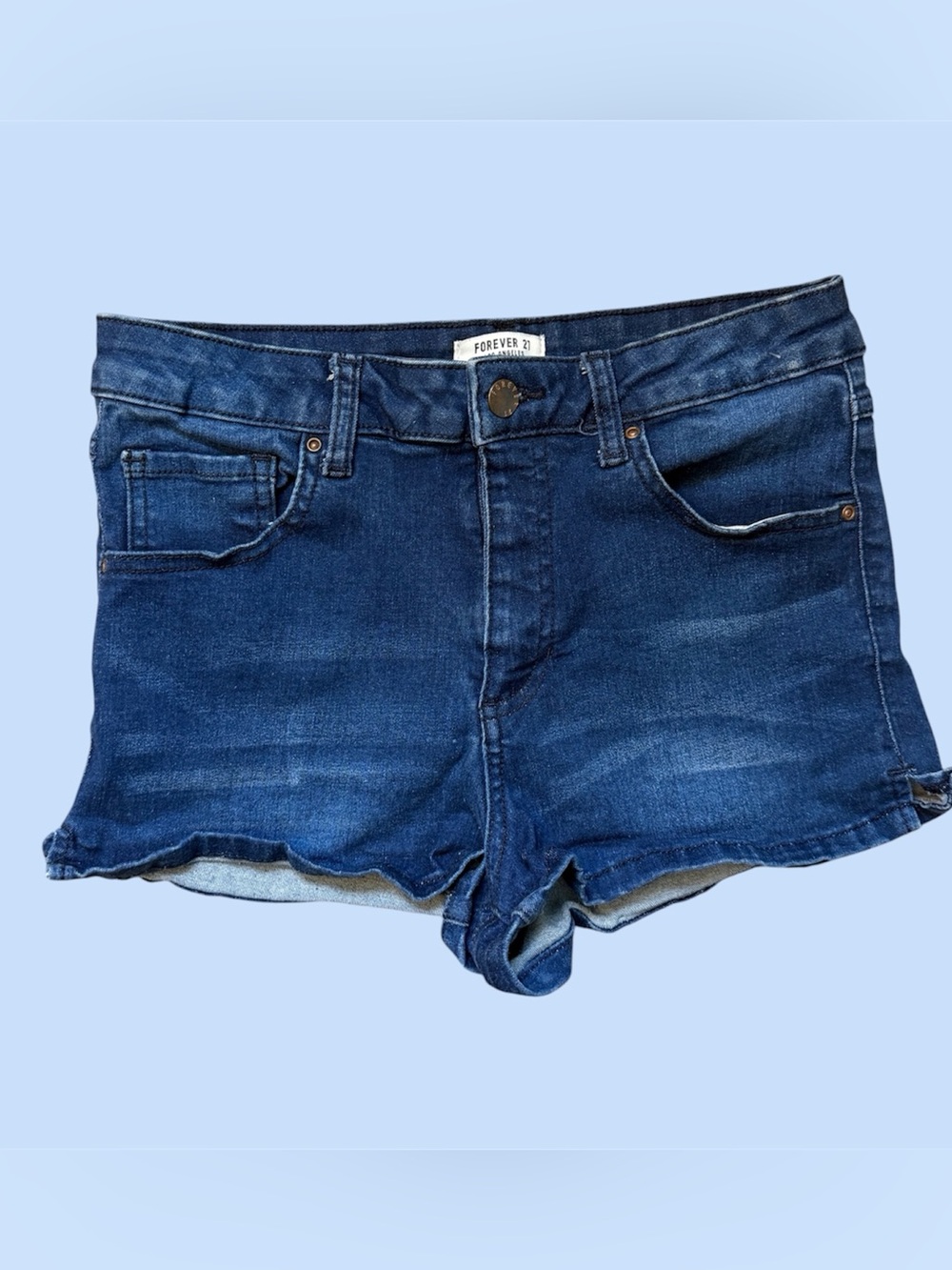 Forever 21 Blue High-Rise Denim Cutoff Shorts